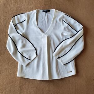 Andrew Marc New York White Blouse Wide Long Sleeve Small